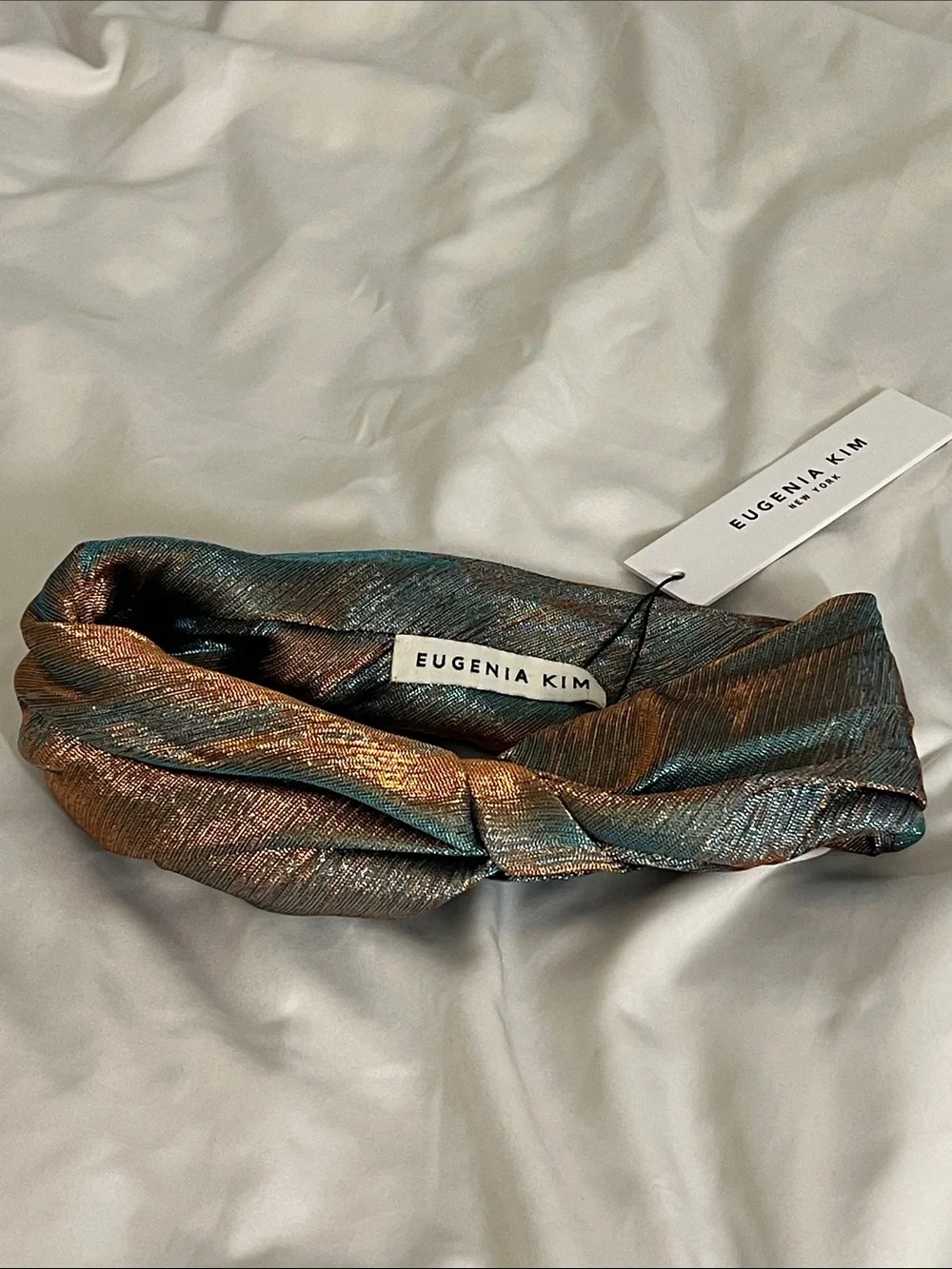 Eugenia Kim Teal and Bronze Iridescent Twist Headband